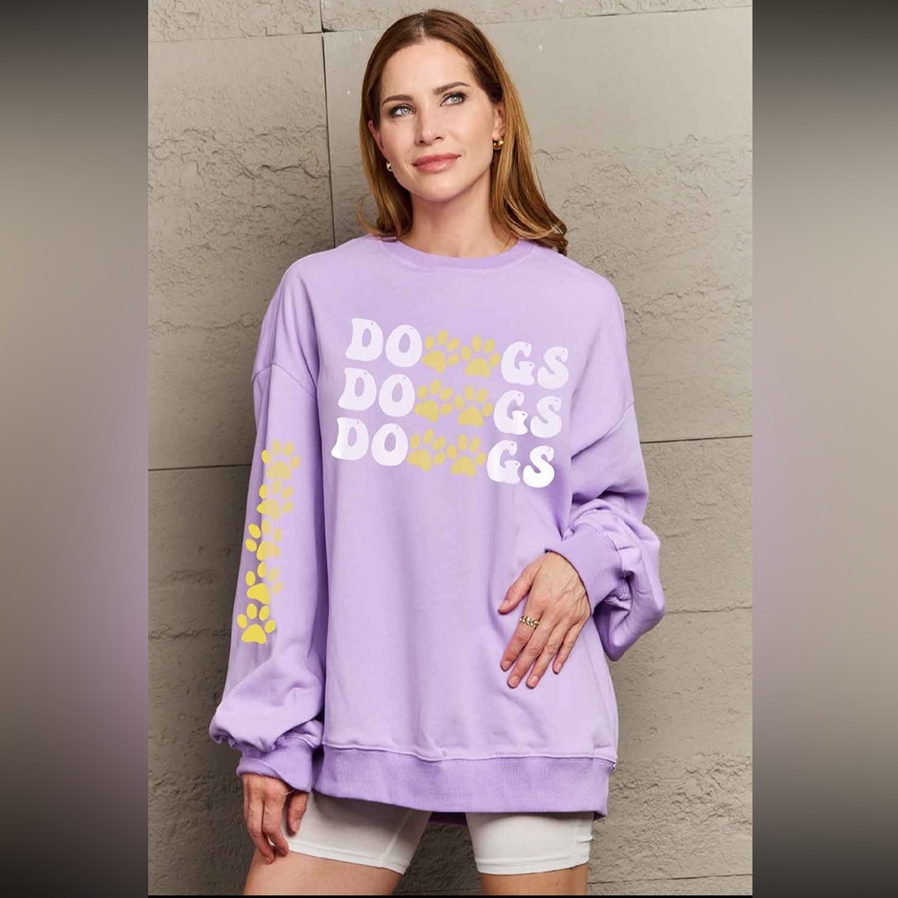 Simply Love Full Size Round Neck Dropped Shoulder DOGS Graphic Sweatshirt